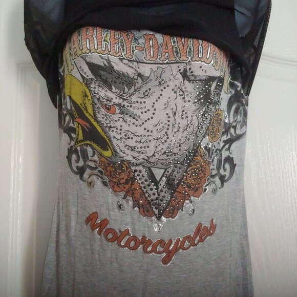 Harley Davidson Eagle Crystals Mesh Tank Biker Rocker Goth L - Picture 7 of 16